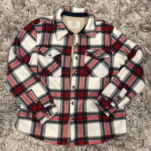 Blue, Grey, White, and Red Sherpa Flannel Jacket